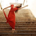 Red dress in the stairway II